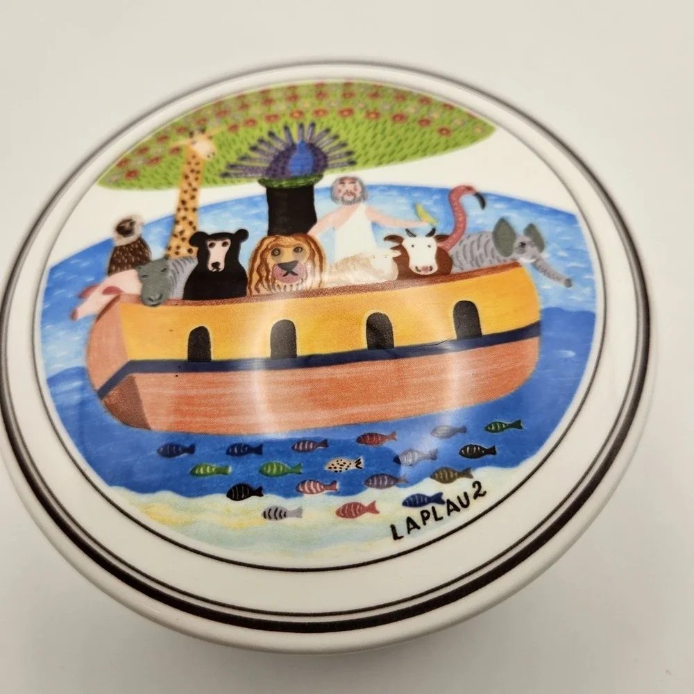 Vtg Villeroy & Boch Naif Noah's Ark Porcelain Trinket Box Designed By Lapian